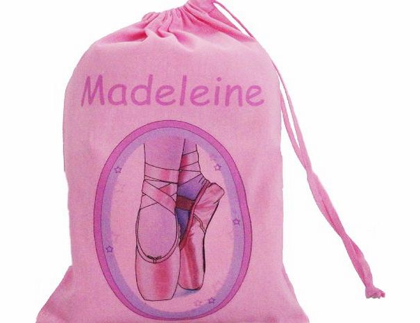 The Cotton Bag Store Ltd Personalised - Pink Ballet Shoe Bag - Small Cotton Drawstring Bag