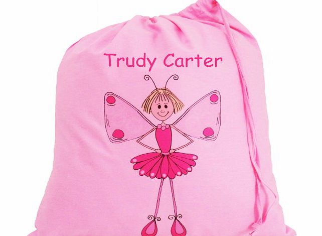 The Cotton Bag Store Ltd Pink - Personalised - Pink Fairy - Large Cotton Drawstring Bag - PE Kit