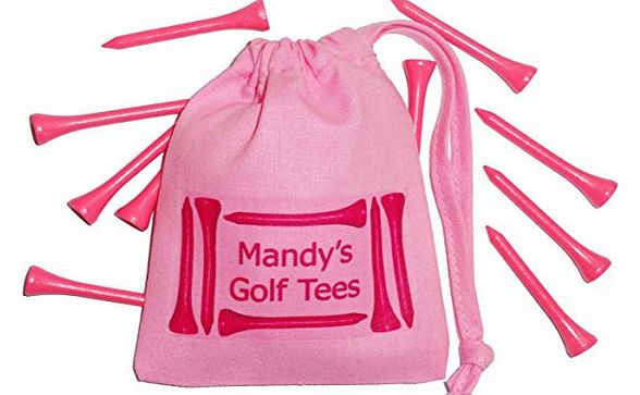 Pink Personalised Golf Tees Bag PLUS 10 Pink Golf Tees - Cotton Drawstring bag 10cm x 14cm