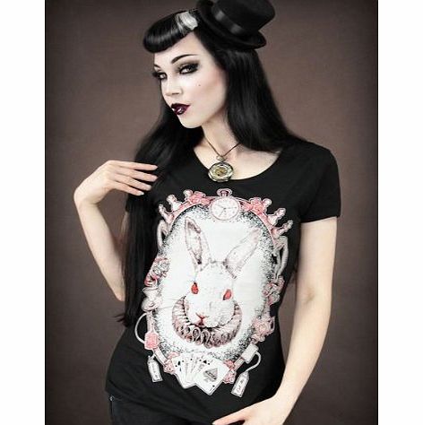 The Dead Generation Restyle Alice In Wonderland Rabbit Ladies Girls T Shirt Top Gothic Horror Emo (SMALL)