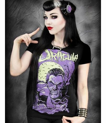 The Dead Generation Restyle Dracula Full Moon Vampire Ladies Girls T Shirt Top Gothic Horror Emo (SMALL)