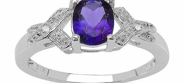 The Diamond and Wedding Ring Bargain Centre The Amethyst Ring Collection: 9CT White Gold 1.00CT Oval Amethyst Engagement Ring with Diamond Set Shoulders (Size P)