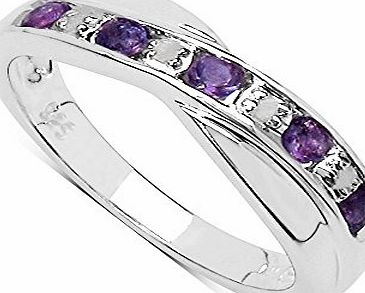 The Amethyst Ring Collection: Amethyst & Diamond Channel Set Crossover Eternity Ring in Sterling Silver (Size L)