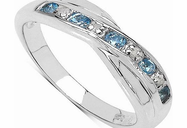 The Blue Topaz Ring Collection: Swiss Blue Topaz & Diamond Channel Set Crossover Eternity Ring in Sterling Silver (Size O)