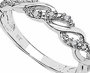 The Diamond and Wedding Ring Bargain Centre The Diamond Ring Collection: Beautiful 0.05CT Diamond 3 Row on the Twist Eternity Ring in Sterling Silver with Rhodium Overlay (Size J)