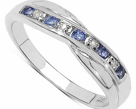 The Tanzanite Ring Collection: Beautiful Channel Set Tanzanite & Diamond Crossover Eternity Ring in Sterling Silver (Size N)