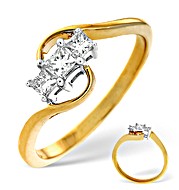 The Diamond Store.co.uk 18K Gold 3 Stone Princess Cut Diamond Ring 0.25CT H/Si