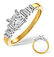 The Diamond Store.co.uk 18K Gold Princess and Baguette Diamond Shoulder Ring