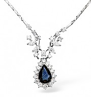The Diamond Store.co.uk 18KW Diamond and Sapphire Drop Cluster Necklace 2.00ct 16Inches