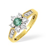 The Diamond Store.co.uk 18KY Diamond and Emerald Flower Cluster Ring with Shoulder Detail 0.70CT