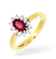18KY Diamond and Ruby Cluster Design Ring 0.25ct
