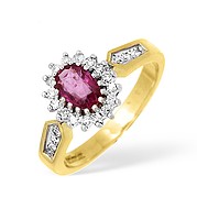 18KY Diamond and Ruby Cluster Ring with Shoulder Detail 0.33CT