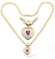 18KY Diamond and Ruby Heart Detail Necklace 1.50ct 16Inches