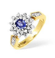 The Diamond Store.co.uk 18KY Diamond and Sapphire Cluster Ring with Shoulder Detail 0.50CT
