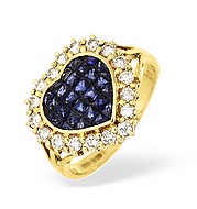 The Diamond Store.co.uk 18KY Diamond and Sapphire Heart Cluster Ring 0.50CT