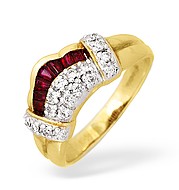 18KY Pave Diamond and Ruby Design Ring 0.20ct