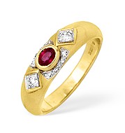 The Diamond Store.co.uk 18KY Single Stone Ruby Rubover Ring with Diamond Design 0.20ct