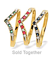9K Diamond Ruby-Sapphire-Emerald Set of Three Rings
