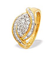 The Diamond Store.co.uk 9K Gold Baguette and Brilliant Diamond Cluster Ring