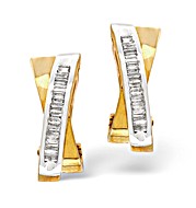 The Diamond Store.co.uk 9K Gold Baguette Diamond Crossover Earring