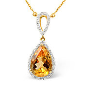 The Diamond Store.co.uk 9K Gold Diamond and Citrine Teardrop Necklace (0.12ct CI 2.53ct)