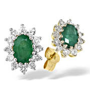 9K Gold Diamond and Emerald Earrings 0.36CT