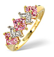 The Diamond Store.co.uk 9K Gold Diamond and Pink Sapphire Boat Ring