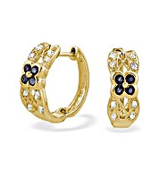 The Diamond Store.co.uk 9K Gold Diamond and Sapphire Flower Detail Earrings
