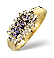 The Diamond Store.co.uk 9K Gold Diamond and Tanzanite Cluster Ring