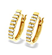 9K Gold Diamond Bar and Baguette Hoop Earrings