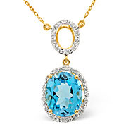 The Diamond Store.co.uk 9K Gold Diamond Blue Topaz Oval Drop Necklace (0.12ct BT 4.79ct)
