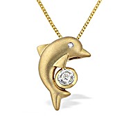 9K Gold Diamond Dolphin Pendant (0.06ct)