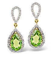 The Diamond Store.co.uk 9K Gold Diamond Peridot Teardrop Earrings 0.21CT PE 3.06CT