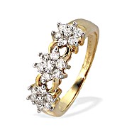 The Diamond Store.co.uk 9K Gold Diamond Three Flower Design Rings