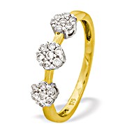 The Diamond Store.co.uk 9K Gold Diamond Triple Cluster Ring (0.26ct)