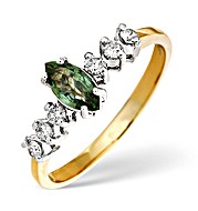 The Diamond Store.co.uk 9K Gold Green Sapphire Ring with Diamonds on Shoulders