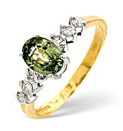 The Diamond Store.co.uk 9K Gold Green Sapphire Ring with Shoulder Diamonds