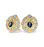 The Diamond Store.co.uk 9K Gold Intricate Diamond and Sapphire Earrings