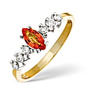 The Diamond Store.co.uk 9K Gold Orange Sapphire Ring with Diamonds on Shoulders