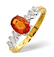 The Diamond Store.co.uk 9K Gold Orange Sapphire Ring with Shoulder Diamonds