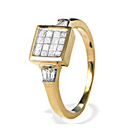 The Diamond Store.co.uk 9K Gold Princess and Baguette Diamond Ring