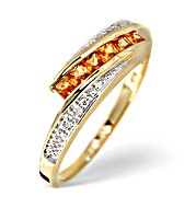 The Diamond Store.co.uk 9K Gold Princess Diamond and Yellow Sapphire Twist Ring