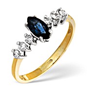 The Diamond Store.co.uk 9K Gold Sapphire Ring with Diamonds on Shoulders