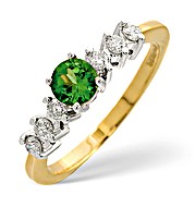 The Diamond Store.co.uk 9K Gold Tsavorite Ring with Shoulder Diamonds