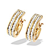 9K Gold Two Row Channel Set Diamond Earrings