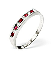 The Diamond Store.co.uk 9K White Gold Alternating Diamond and Ruby Ring(0.22ct)