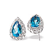 The Diamond Store.co.uk 9K White Gold Diamond and Blue Topaz Teardrop Earrings