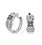 The Diamond Store.co.uk 9K White Gold Diamond and Emerald Flower Detail Earrings