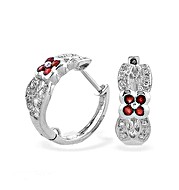 The Diamond Store.co.uk 9K White Gold Diamond and Ruby Flower Detail Earrings
