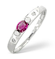 The Diamond Store.co.uk 9K White Gold Diamond and Ruby Ring 0.02CT